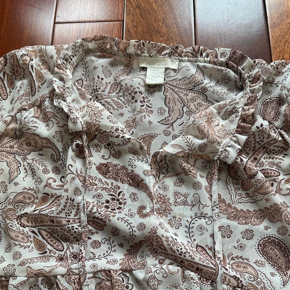 H&M Mama boho paisley cream tan brown sheer pretty maternity top blouse size S - Picture 4 of 6